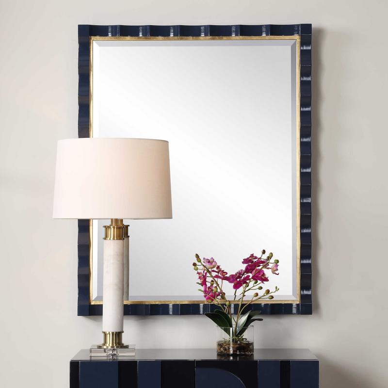 Gulf Mirror, Navy - perfect for enhancing light and creating a sense of space | Image 1 | InSTYLE Home & Rugs