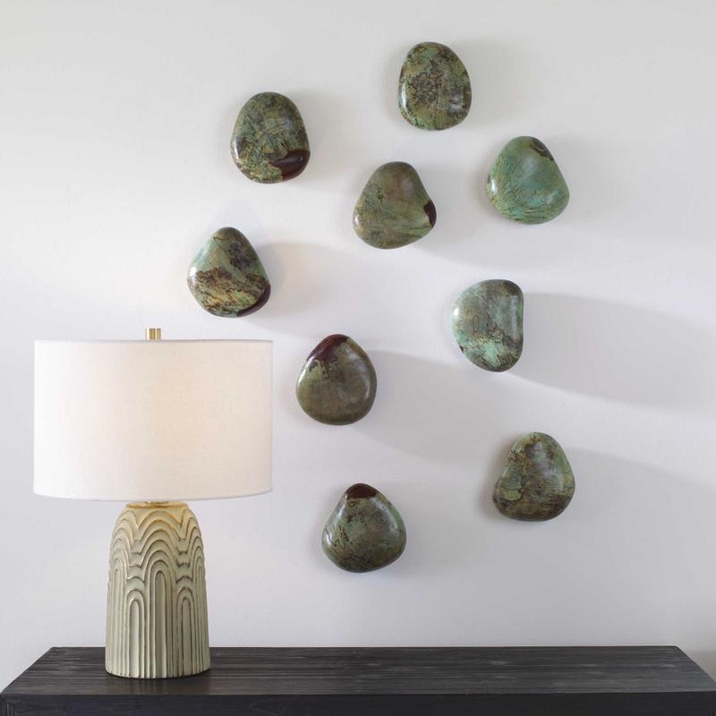 Pebbles Wood Wall Decor, Aqua, S/9 - from framed art to mirrors, create a focal point in any room | Image 1 | InSTYLE Home & Rugs