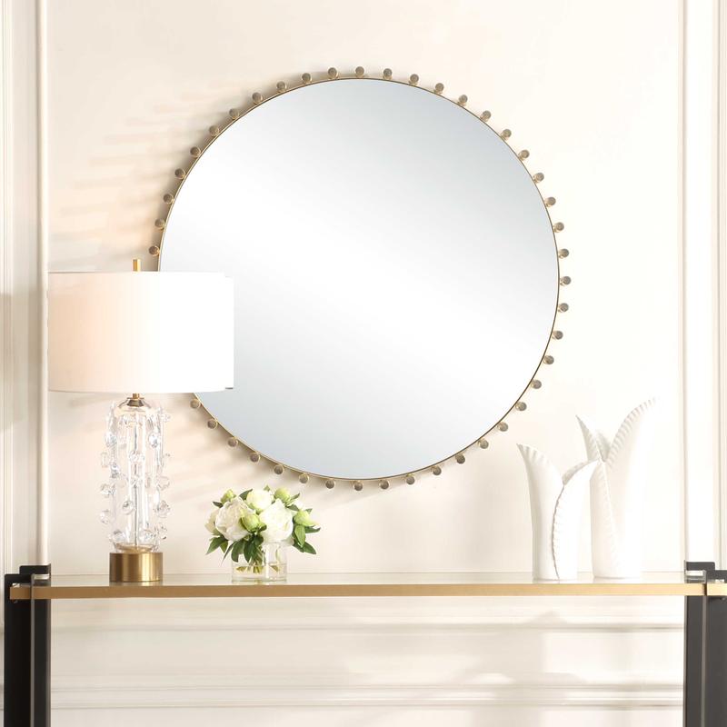 Avelyne Round Mirror - perfect for enhancing light and creating a sense of space | Image 1 | InSTYLE Home & Rugs