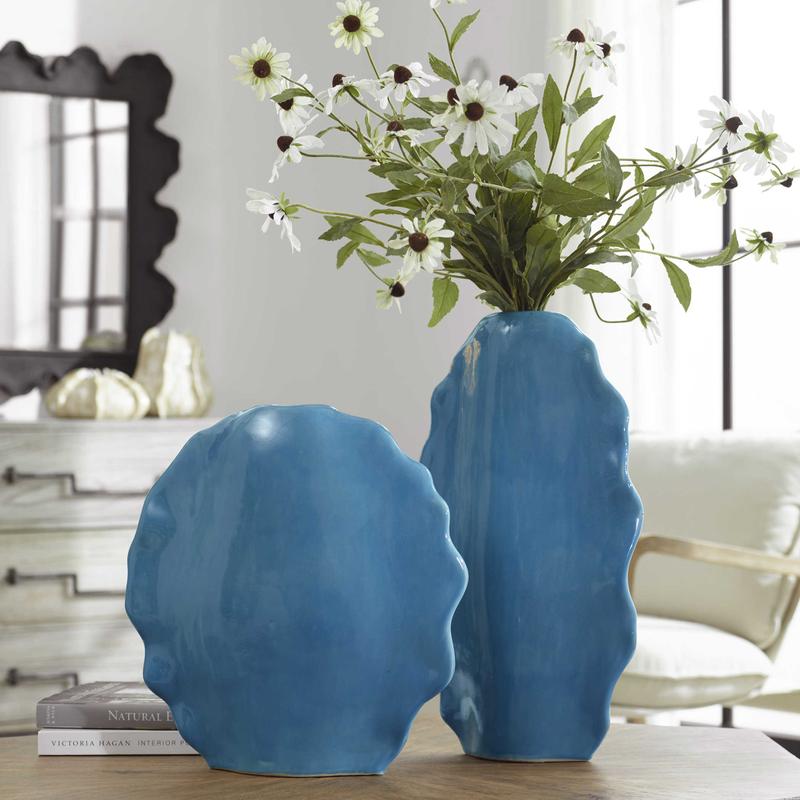Ruffled Feathers Vases, Blue, S/2 - modern vase with sleek design for floral arrangements | Image 1 | InSTYLE Home & Rugs