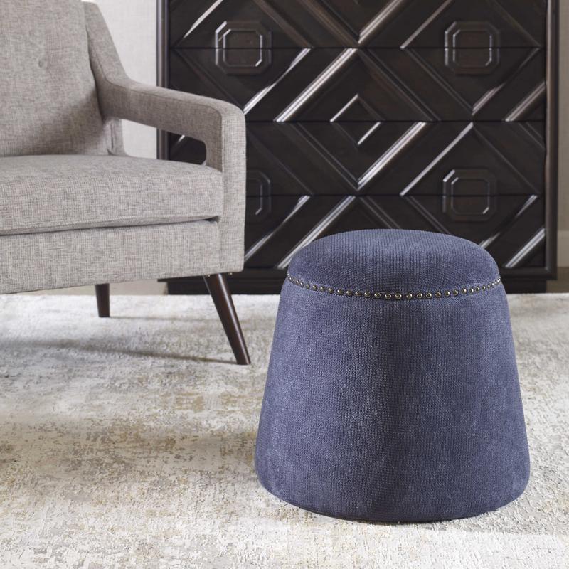 Gumdrop Ottoman, Denim - chic ottoman for living rooms | Image 1 | InSTYLE Home & Rugs