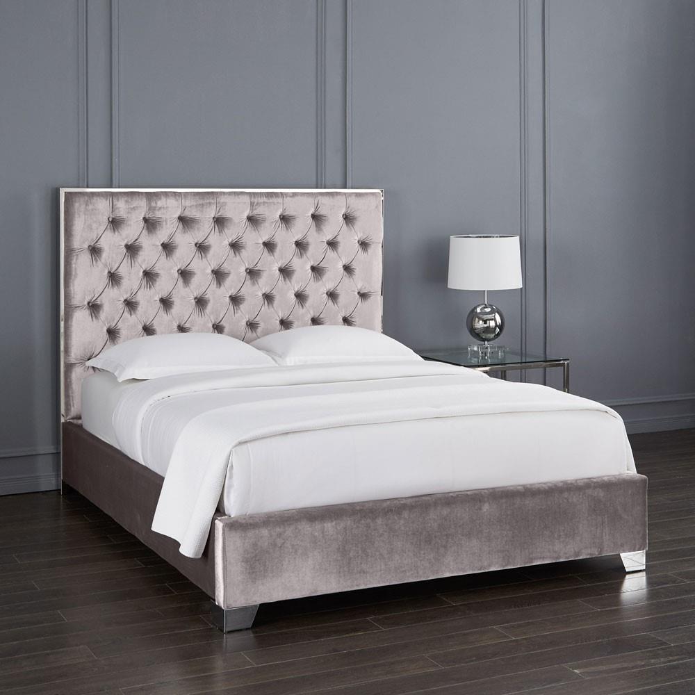 KROMA BED QUEEN GREY VELVET - comfortable bed for restful sleep | Image 1 | InSTYLE Home & Rugs