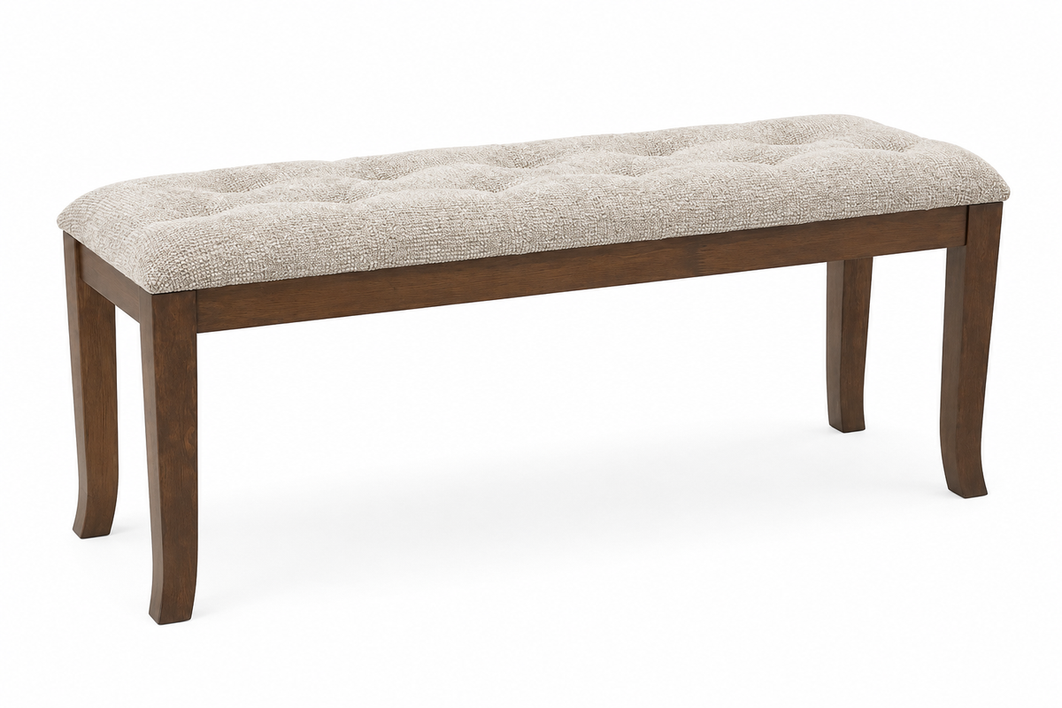 Venice Tufted Wood Bench Biscuit fabric - perfect for entryways or patios | Image 1 | InSTYLE Home & Rugs