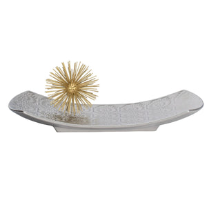 Clara Embossed Mandala Silver Ceramic 8x14.5" Platter - elegant candle holders to create a cozy ambiance | Image 4 | InSTYLE Home & Rugs