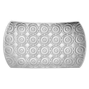Clara Embossed Mandala Silver Ceramic 8x14.5" Platter - elegant candle holders to create a cozy ambiance | Image 5 | InSTYLE Home & Rugs