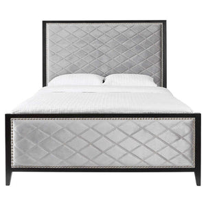 Diamond Grey Velvet Upholstered Bed - luxurious beds for modern homes | Image 1 | InSTYLE Home & Rugs