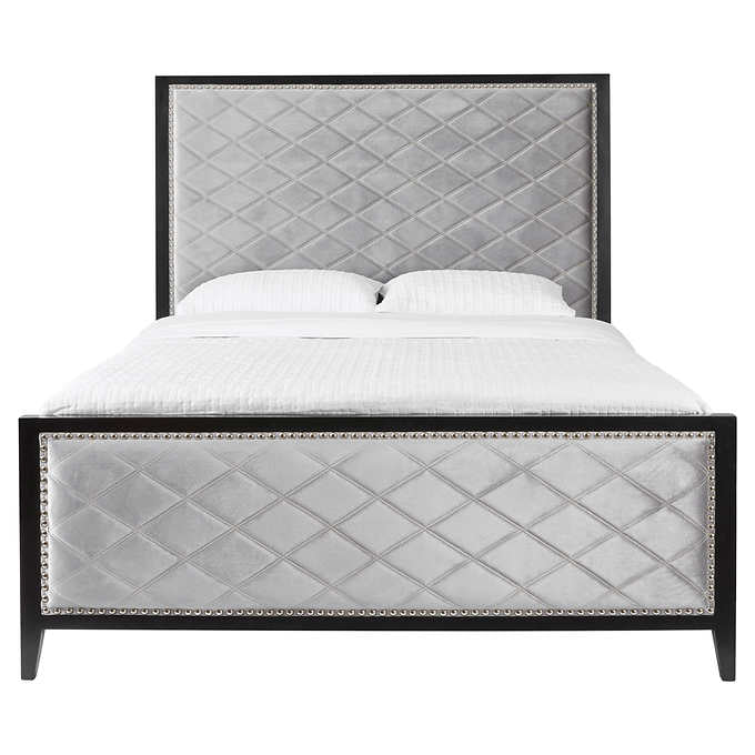 Diamond Grey Velvet Upholstered Bed - luxurious beds for modern homes | Image 1 | InSTYLE Home & Rugs