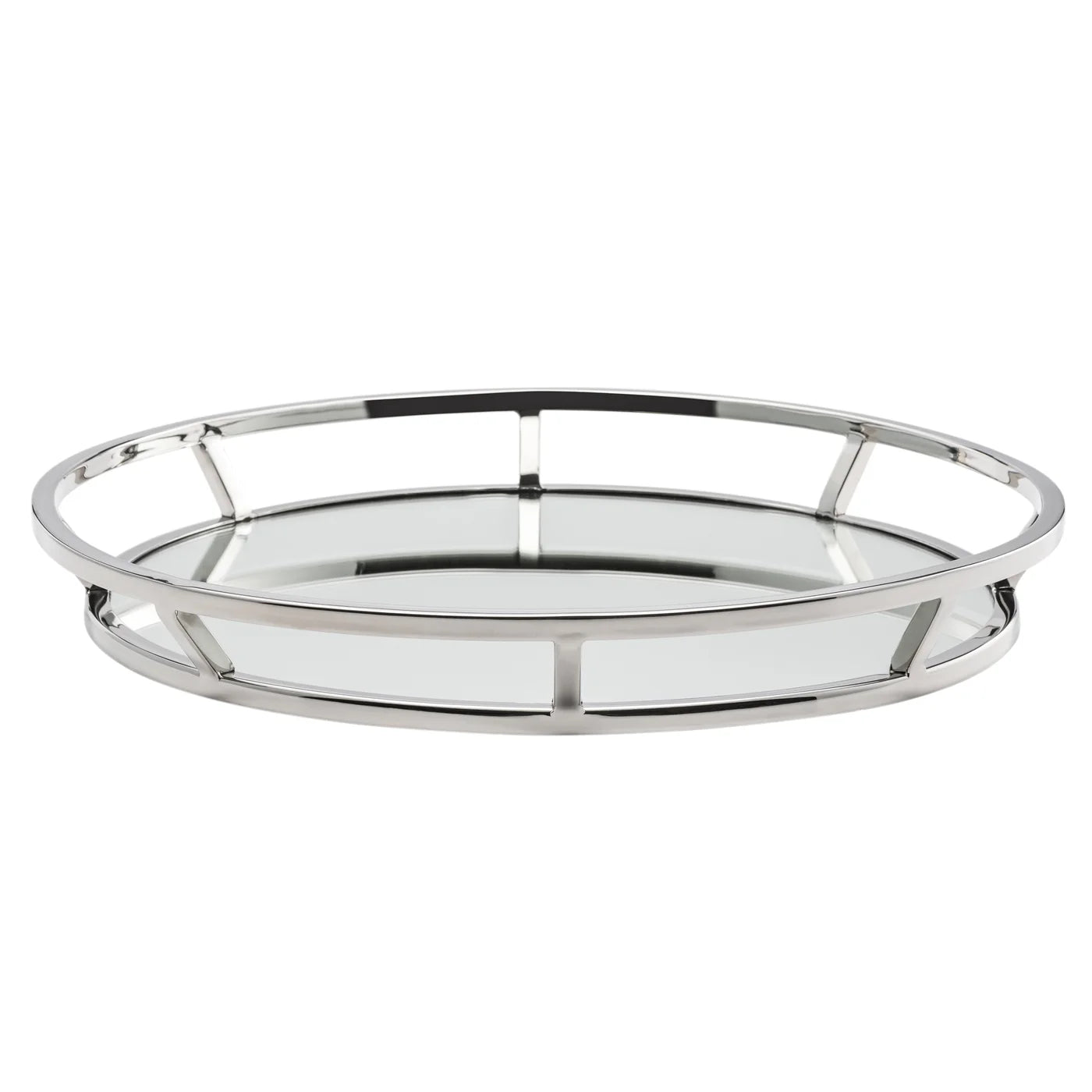 Lux Flared Round 16.5" Stainless Steel Mirror Tray - stylish tray to organize and display your favorite items | Image 1 | InSTYLE Home & Rugs