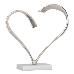Ribbon Heart 15h" Aluminum Decor Sculpture On Marble Base - stylish decor pieces to elevate any room’s ambiance | Image 1 | InSTYLE Home & Rugs