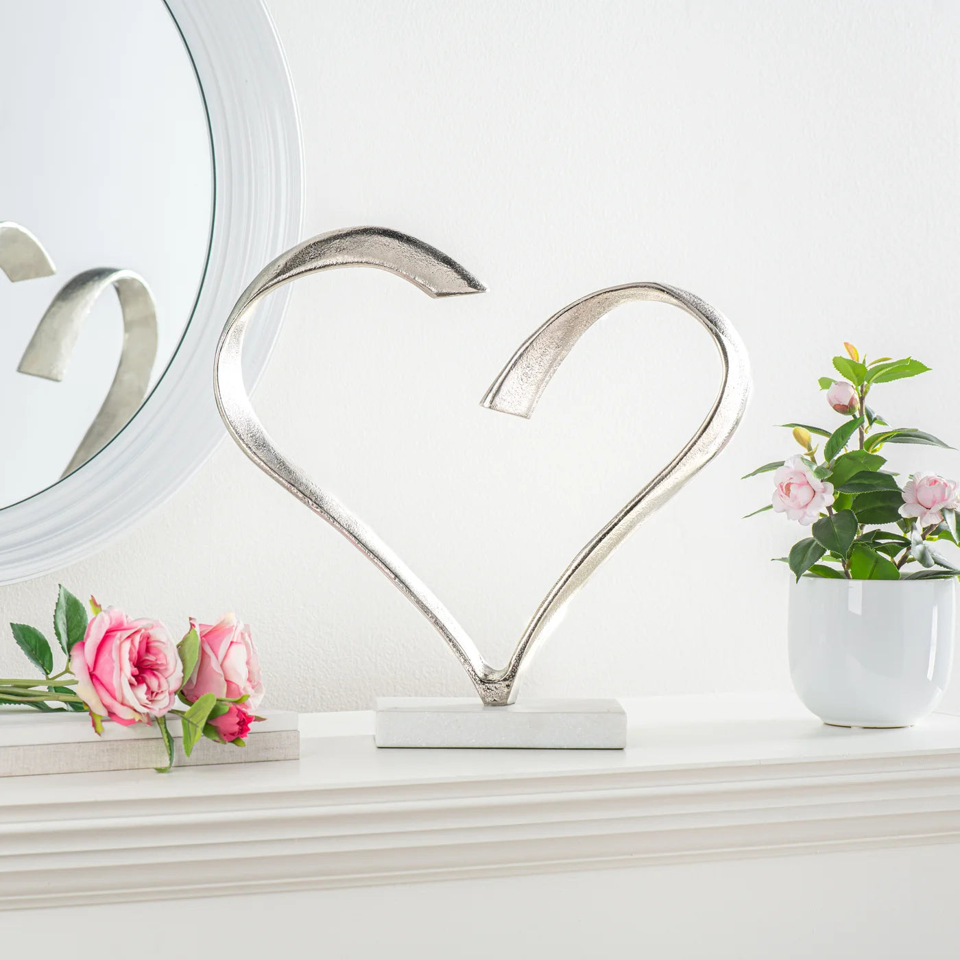 Ribbon Heart 15h" Aluminum Decor Sculpture On Marble Base - stylish decor pieces to elevate any room’s ambiance | Image 2 | InSTYLE Home & Rugs