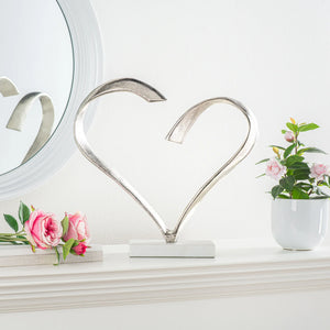 Ribbon Heart 15h" Aluminum Decor Sculpture On Marble Base - stylish decor pieces to elevate any room’s ambiance | Image 2 | InSTYLE Home & Rugs