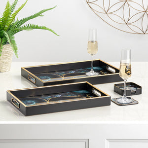 Savoy Gold Trim 2 Piece Rectangle Tray Set - stylish tray to organize and display your favorite items | Image 2 | InSTYLE Home & Rugs
