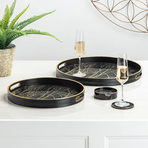 Savoy Gold Trim 2 Piece Round Tray Set - perfect for serving or as a decorative centerpiece | Image 1 | InSTYLE Home & Rugs