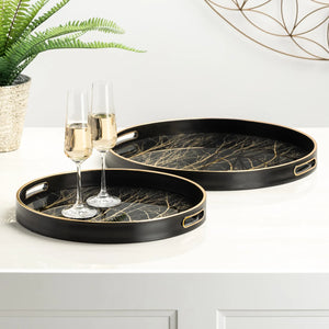 Savoy Gold Trim 2 Piece Round Tray Set - perfect for serving or as a decorative centerpiece | Image 4 | InSTYLE Home & Rugs