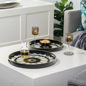 Savoy Gold Trim 2 Piece Round Tray Set - stylish tray to organize and display your favorite items | Image 3 | InSTYLE Home & Rugs