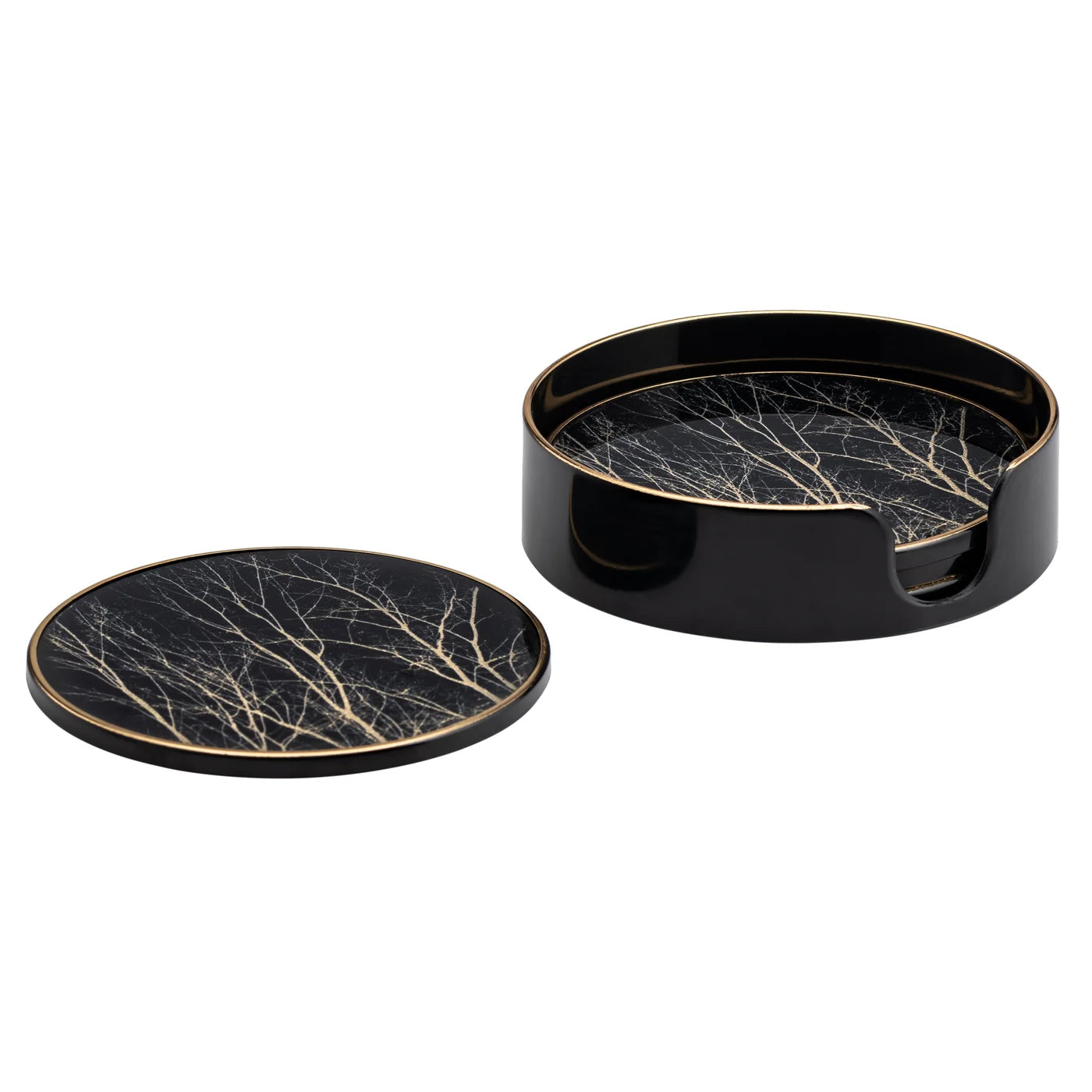 Savoy Gold Trim 4 Piece Round Coaster Set - modern accessories for a personalized living space | Image 1 | InSTYLE Home & Rugs