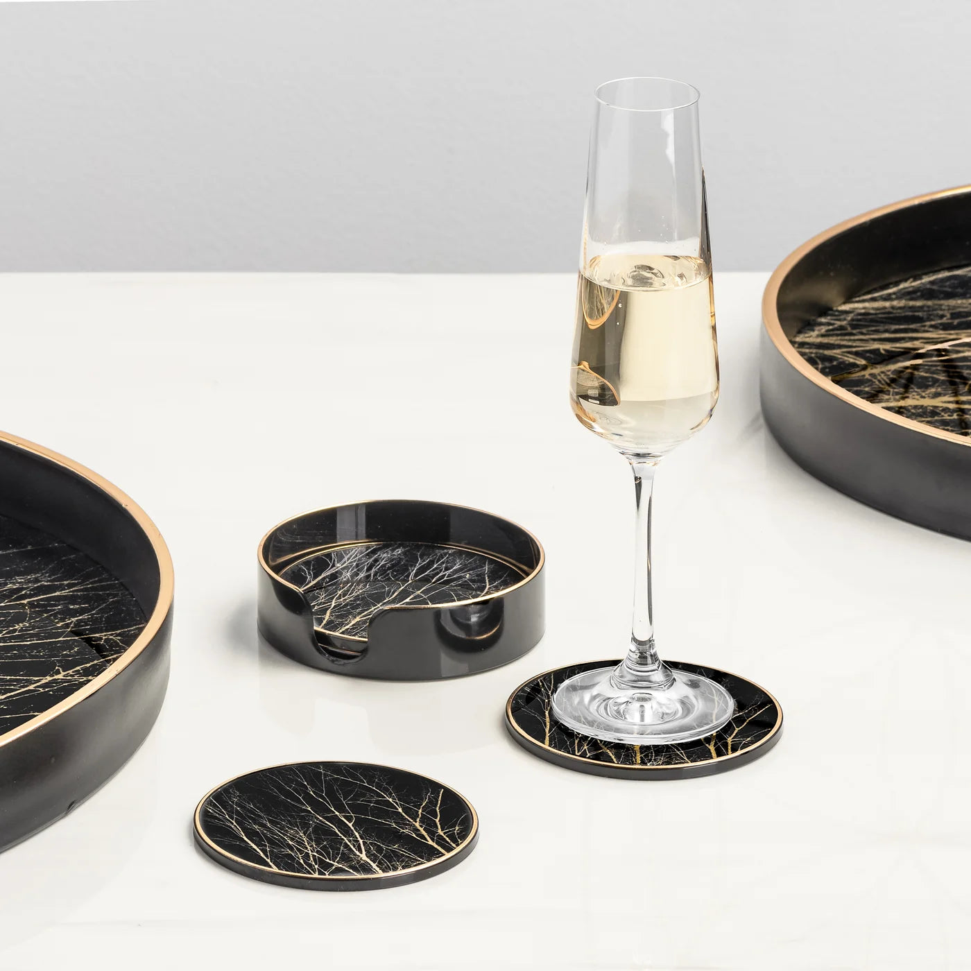 Savoy Gold Trim 4 Piece Round Coaster Set - modern accessories for a personalized living space | Image 2 | InSTYLE Home & Rugs