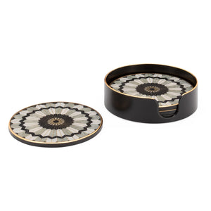 Savoy Gold Trim 4 Piece Round Coaster Set - stylish home accessories to complete your decor | Image 1 | InSTYLE Home & Rugs