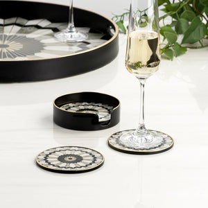 Savoy Gold Trim 4 Piece Round Coaster Set - stylish home accessories to complete your decor | Image 4 | InSTYLE Home & Rugs