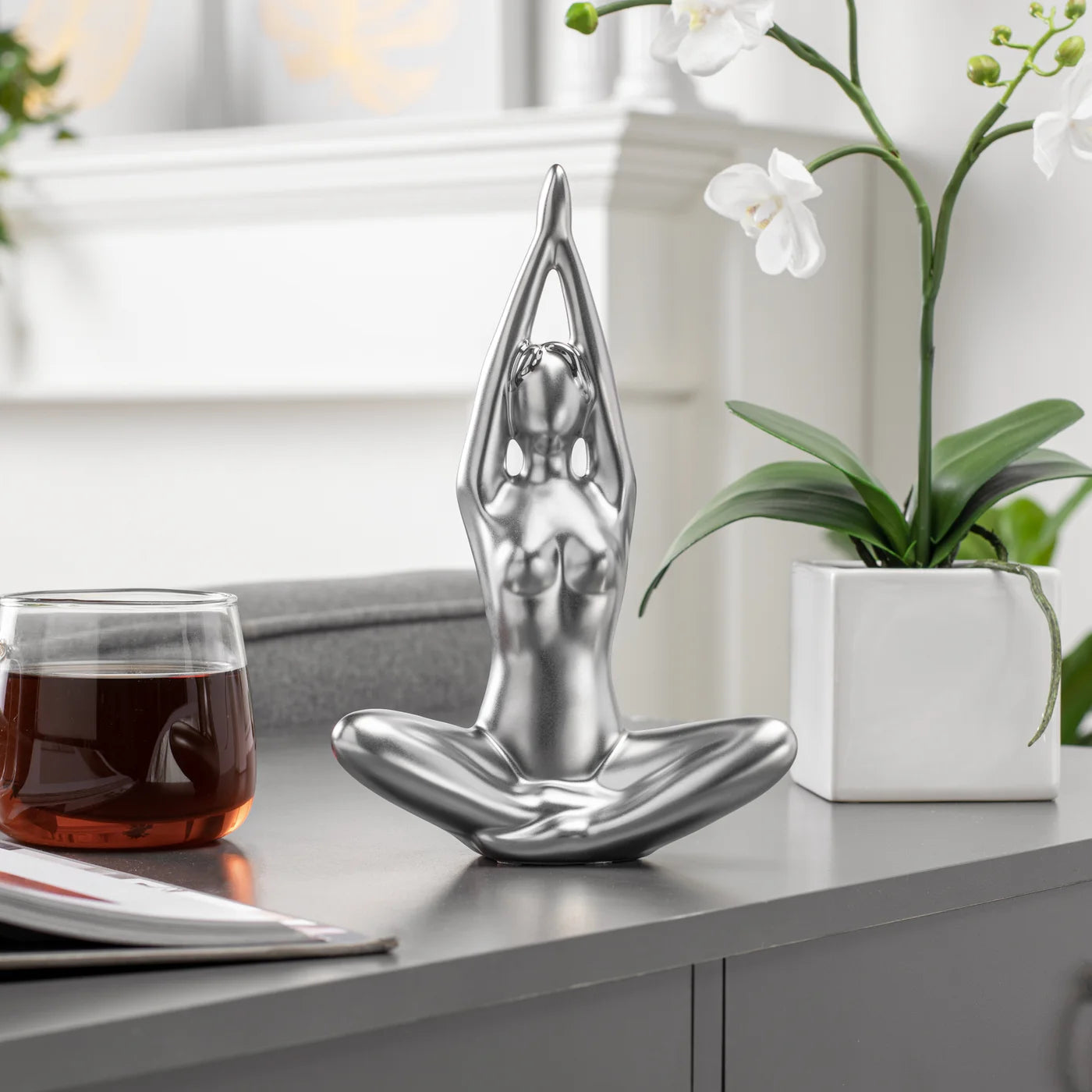 Yoga Matte Silver Ceramic Decor Sculpture - modern home decor for a fresh and inviting space | Image 2 | InSTYLE Home & Rugs