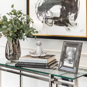 15095-02 yoga dog silver polyresin