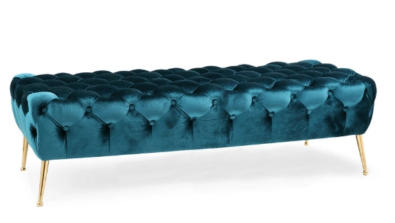 Nirvana Blue Velvet & Gold Bench - durable bench with modern style | Image 1 | InSTYLE Home & Rugs