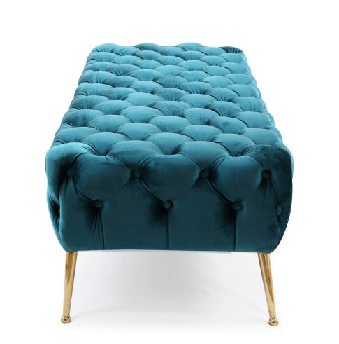 Nirvana Blue Velvet & Gold Bench - durable bench with modern style | Image 2 | InSTYLE Home & Rugs