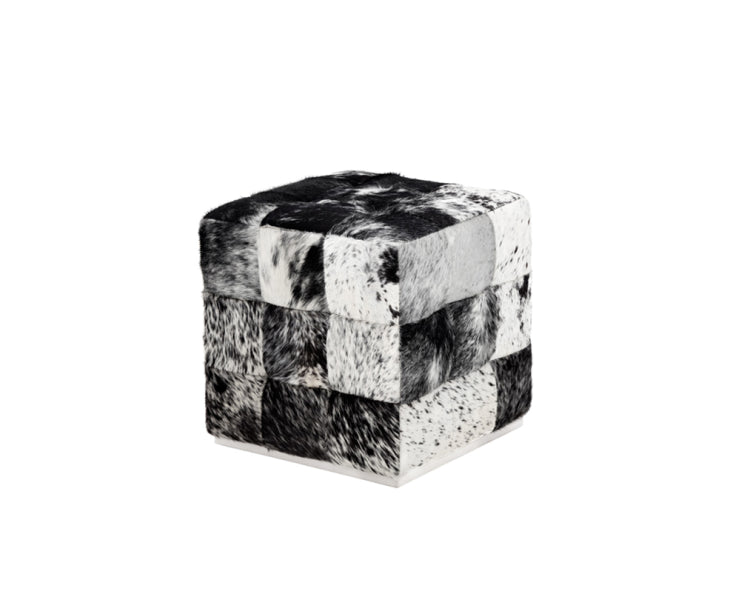 Cameron Square Cowhide Ottoman - chic ottoman for living rooms | Image 1 | InSTYLE Home & Rugs