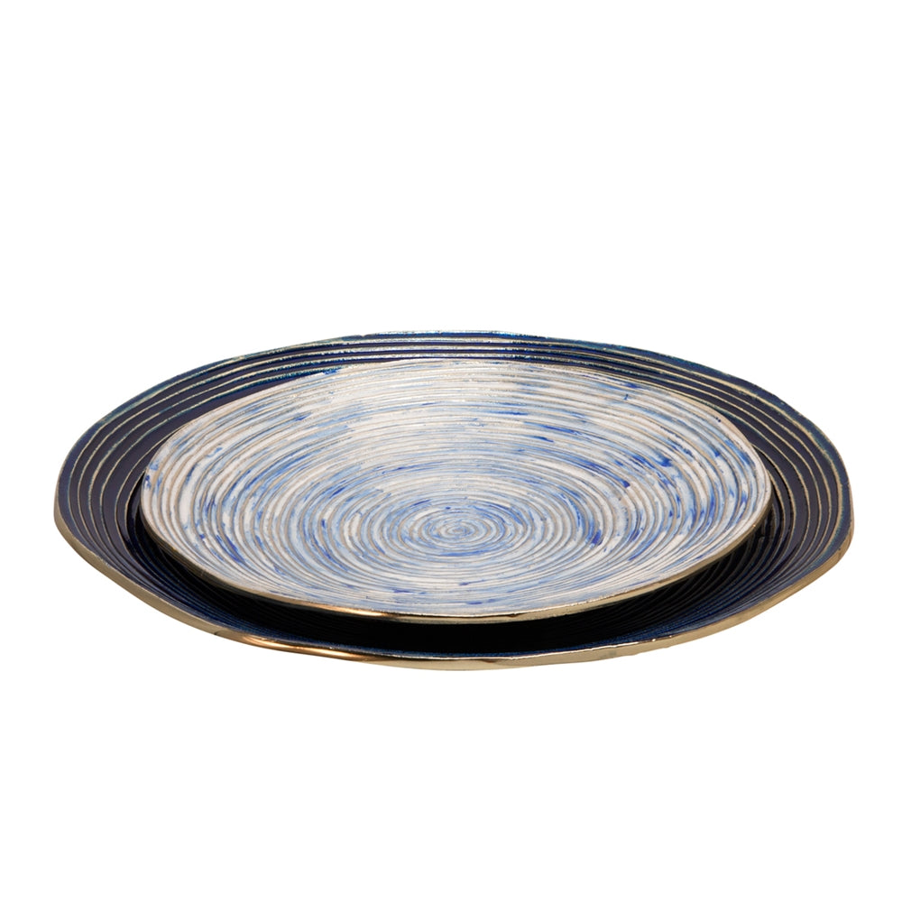 S/2 Decorative Metal Swirl Tray, Blue/Multi - available in various shapes, sizes, and materials | Image 1 | InSTYLE Home & Rugs