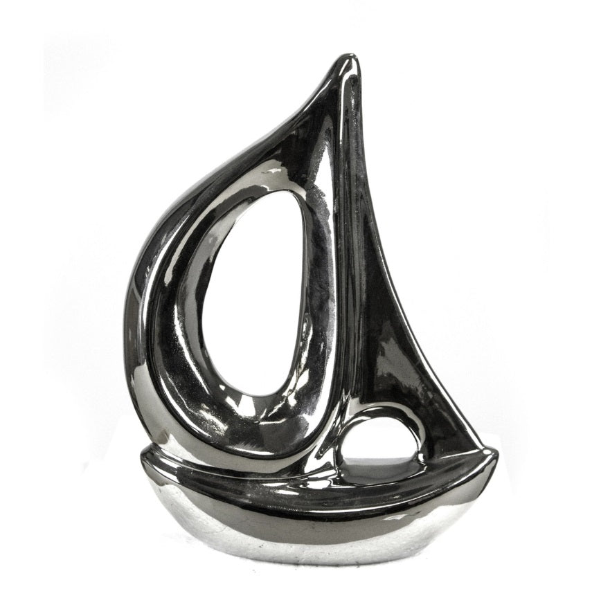 Silver Ceramic Sailboat 13" - decor accents and accessories for every room | Image 1 | InSTYLE Home & Rugs