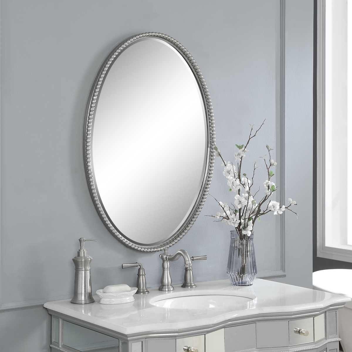 Sherise Oval Mirror, Nickel - elegant mirror for adding style and light to any room | Image 4 | InSTYLE Home & Rugs