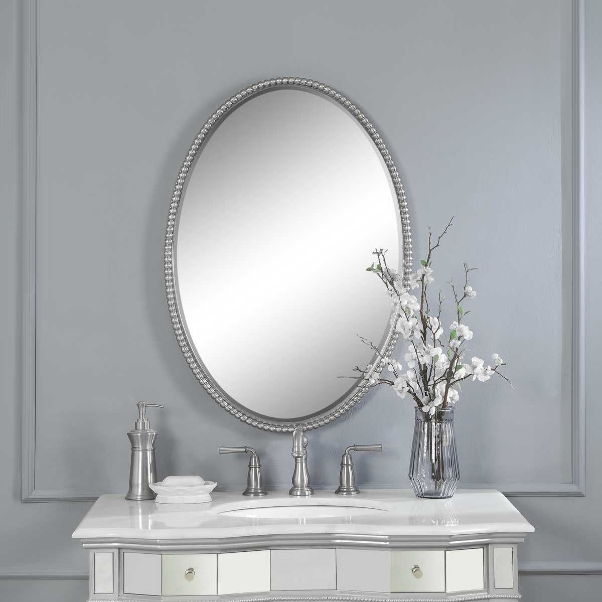 Sherise Oval Mirror, Nickel - elegant mirror for adding style and light to any room | Image 1 | InSTYLE Home & Rugs