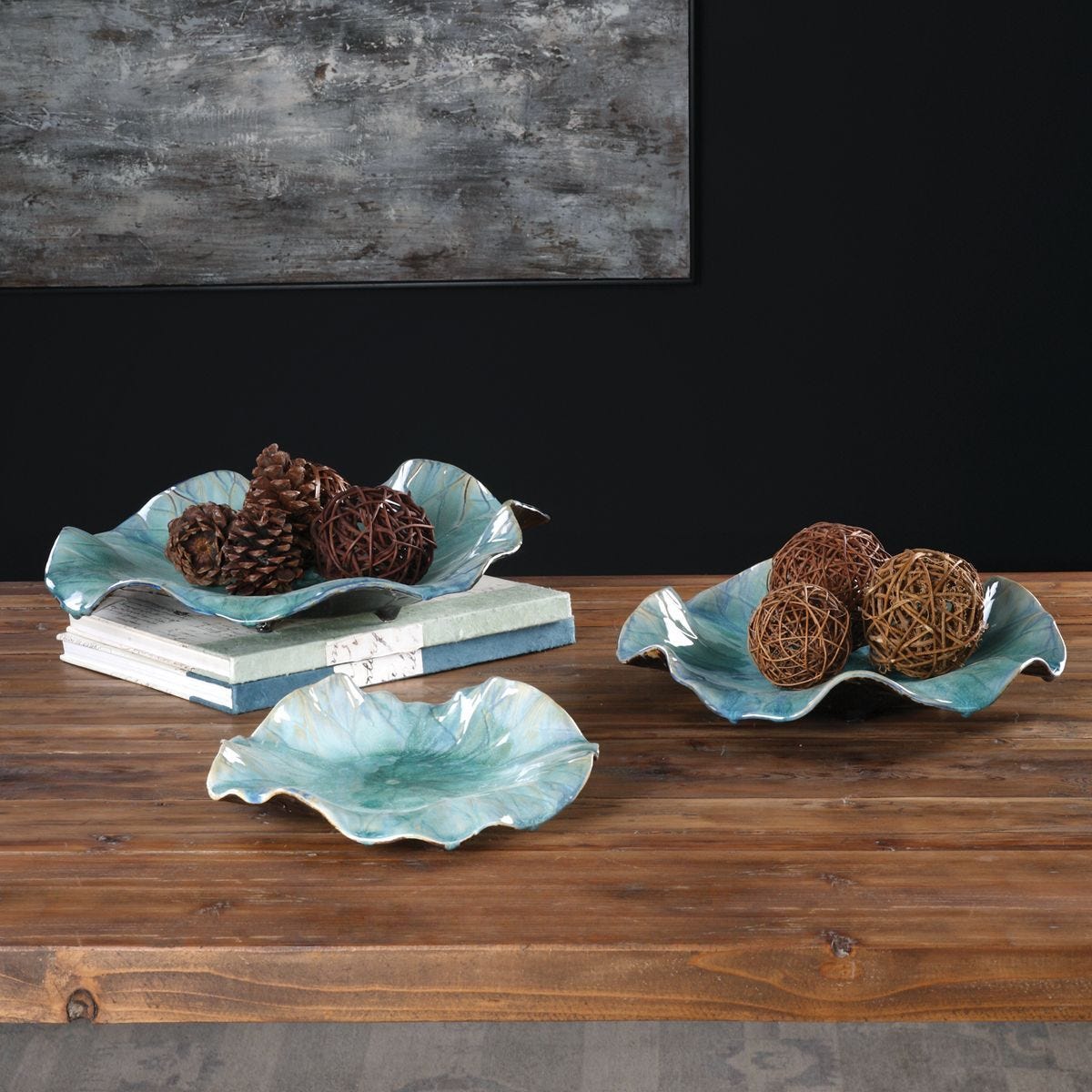 Abella Ceramic Indoor-Outdoor Wall Decor, Aqua, S/3 - transform your walls with stylish wall decor | Image 4 | InSTYLE Home & Rugs