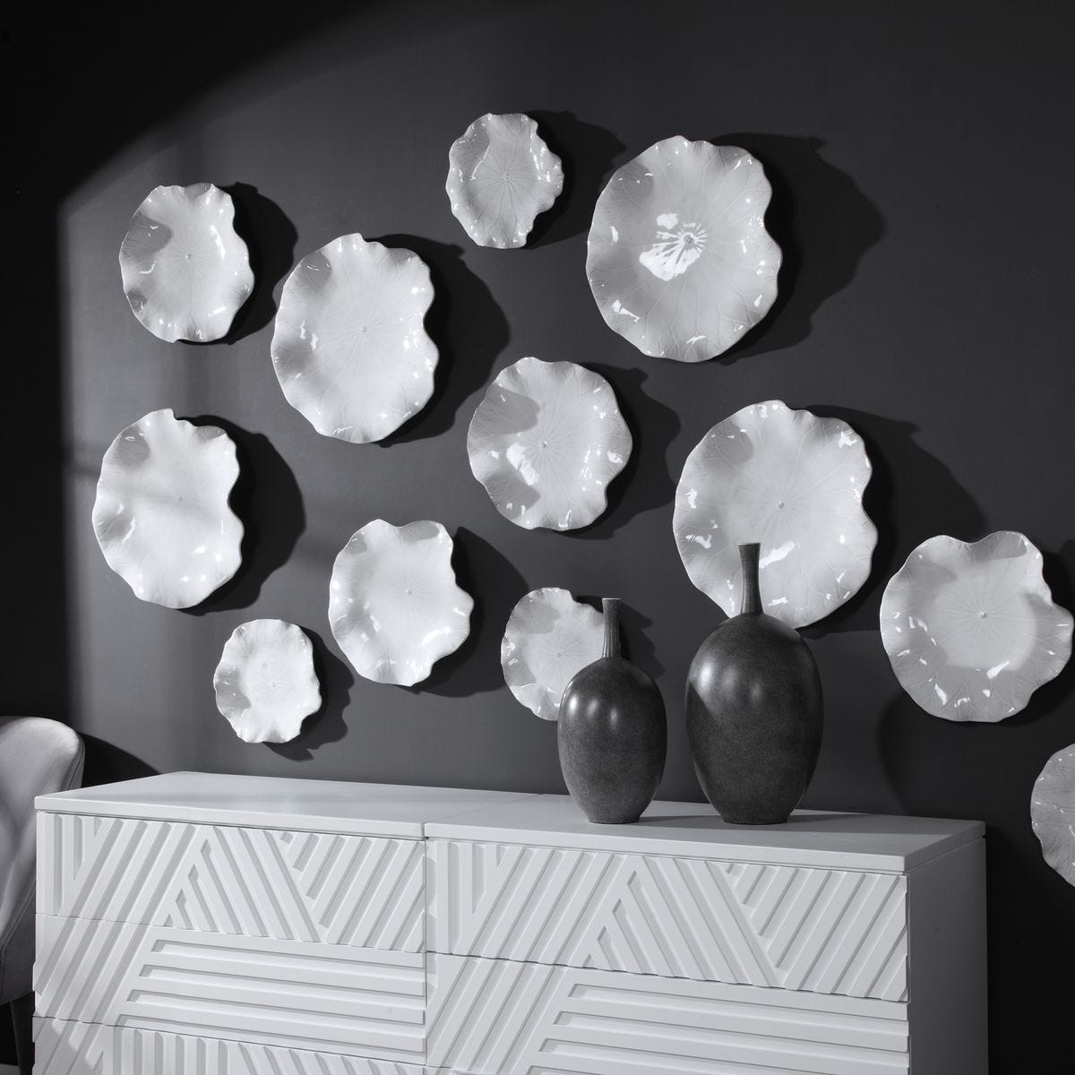 Abella Ceramic Indoor-Outdoor Wall Decor, White, S/3 - find the perfect pieces to complement your interior design | Image 3 | InSTYLE Home & Rugs