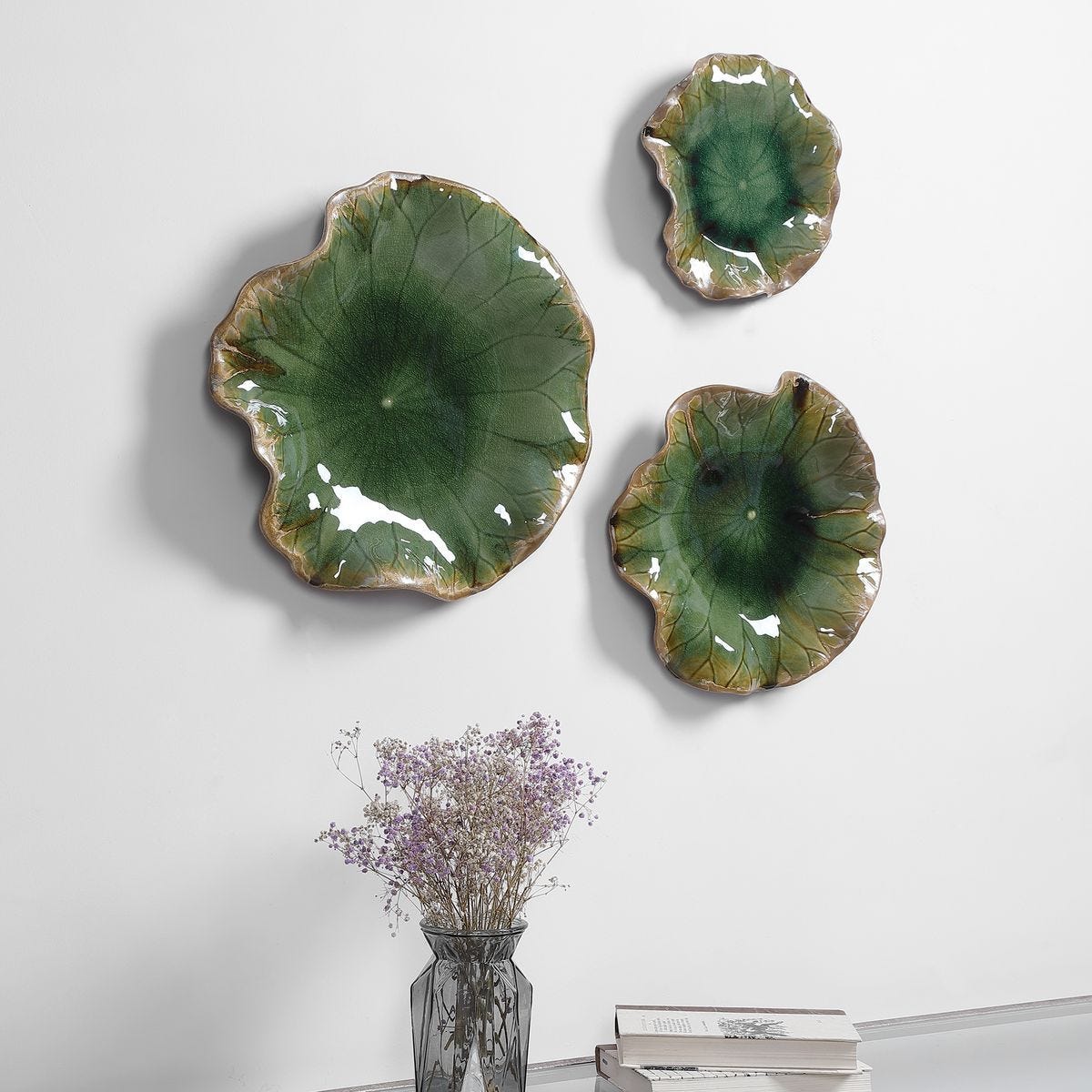 Abella Ceramic Indoor-Outdoor Wall Decor, Green, S/3 - from framed art to mirrors, create a focal point in any room | Image 9 | InSTYLE Home & Rugs