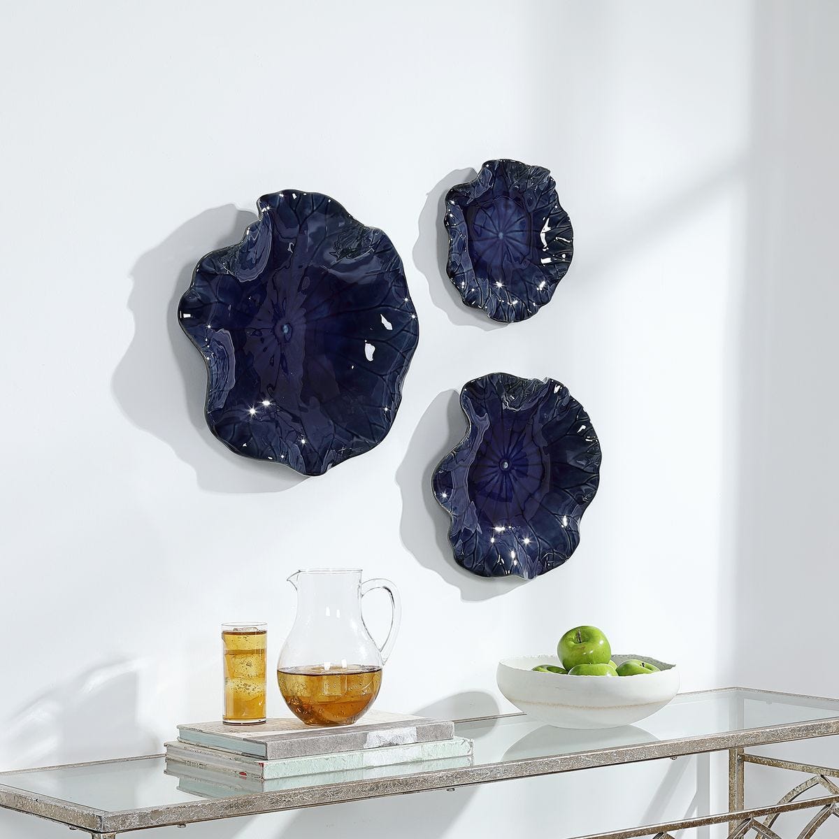 Abella Ceramic Indoor-Outdoor Wall Decor, Cobalt, S/3 - transform your walls with stylish wall decor | Image 6 | InSTYLE Home & Rugs