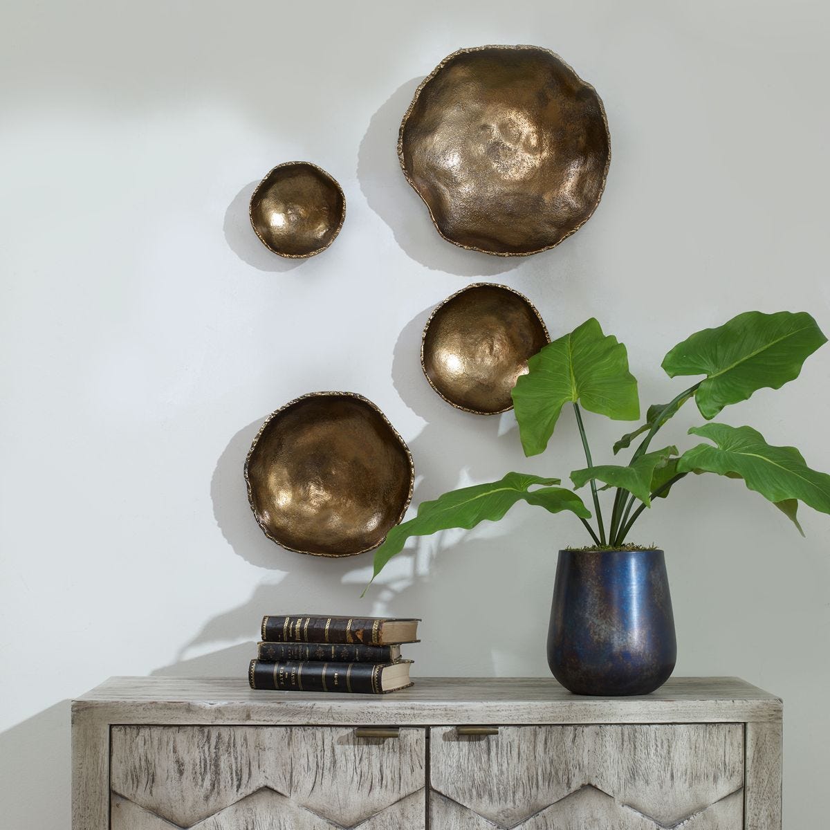 Lucky Coins Indoor-Outdoor Metal Wall Decor, Brass, S/4 - from framed art to mirrors, create a focal point in any room | Image 9 | InSTYLE Home & Rugs