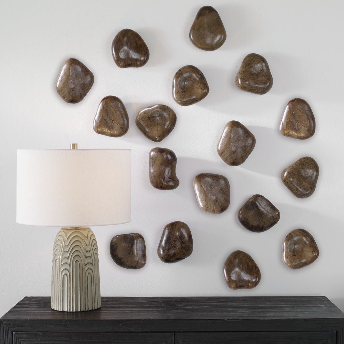 Pebbles Wood Wall Decor, Walnut, S/9 - transform your walls with stylish wall decor | Image 5 | InSTYLE Home & Rugs