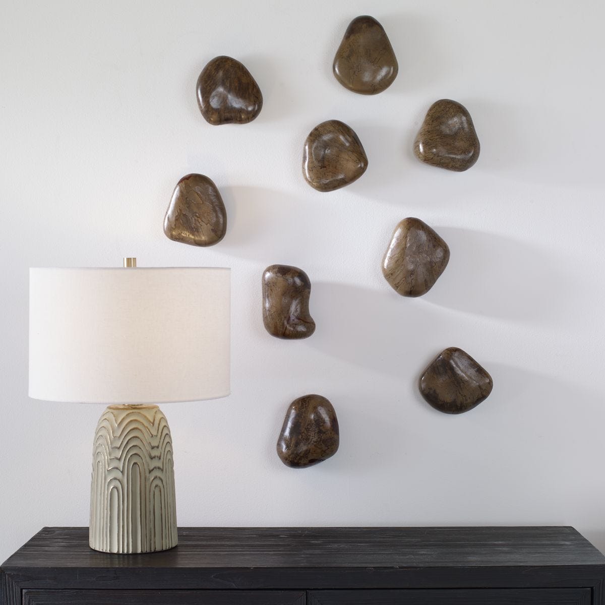 Pebbles Wood Wall Decor, Walnut, S/9 - transform your walls with stylish wall decor | Image 1 | InSTYLE Home & Rugs