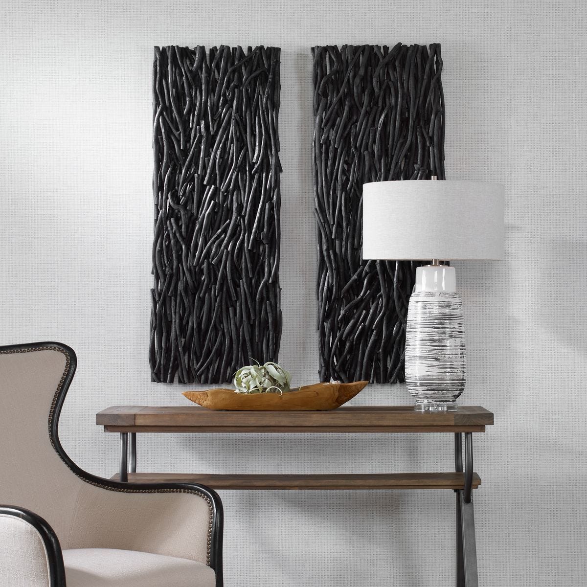 Gathered Teak Wood Wall Decor, Black - find the perfect pieces to complement your interior design | Image 3 | InSTYLE Home & Rugs