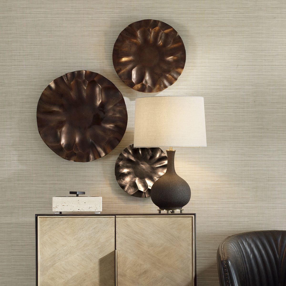 Peonia Indoor-Outdoor Wall Decor, Bronze, S/3 - from framed art to mirrors, create a focal point in any room | Image 1 | InSTYLE Home & Rugs