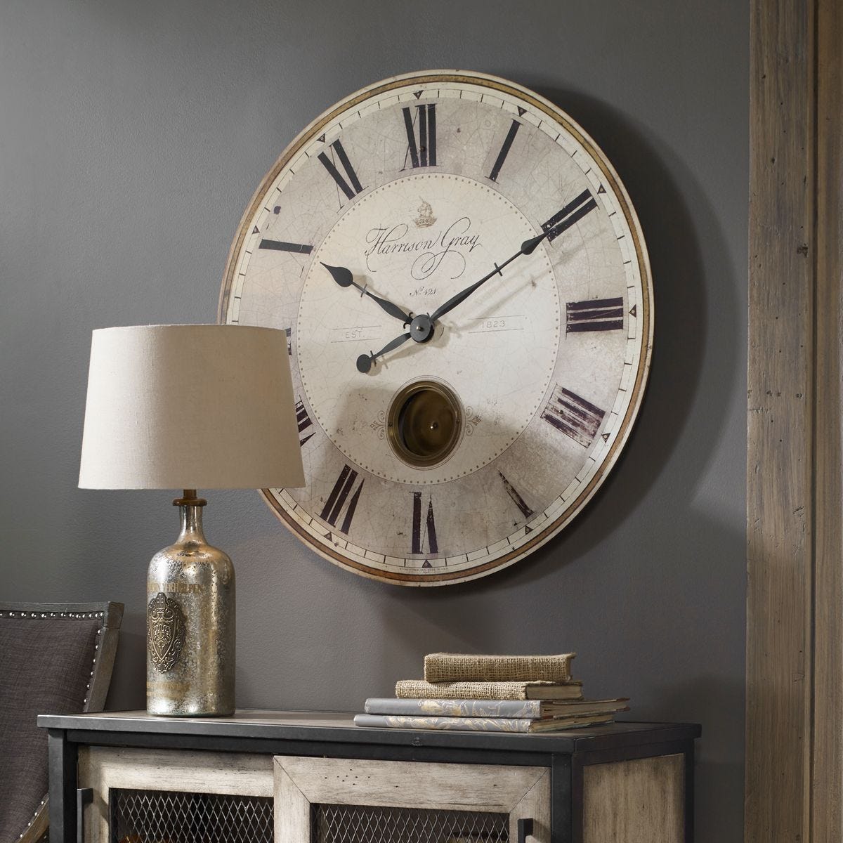 Harrison Gray 30" Wall Clock - transform your walls with stylish wall decor | Image 1 | InSTYLE Home & Rugs