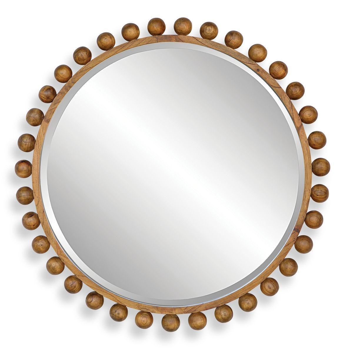 Cyra Wood Round Mirror, Walnut - perfect for enhancing light and creating a sense of space | Image 2 | InSTYLE Home & Rugs