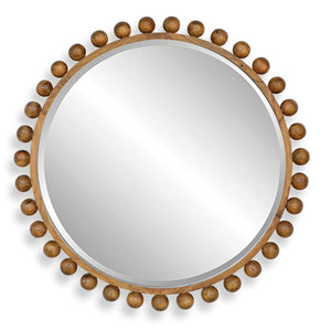 Cyra Wood Round Mirror, Walnut - perfect for enhancing light and creating a sense of space | Image 2 | InSTYLE Home & Rugs