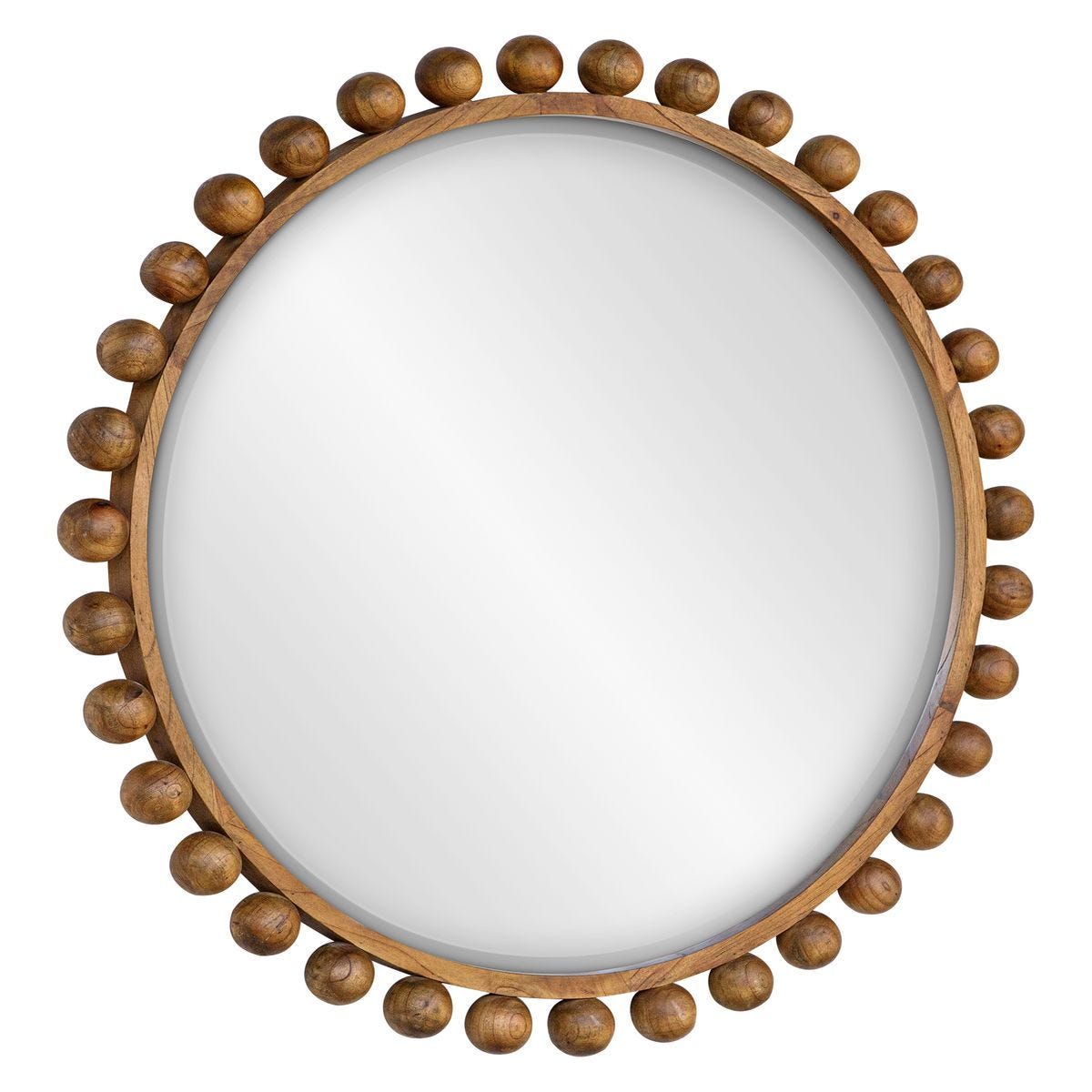Cyra Wood Round Mirror, Walnut - perfect for enhancing light and creating a sense of space | Image 4 | InSTYLE Home & Rugs