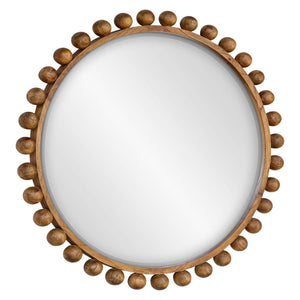 Cyra Wood Round Mirror, Walnut - perfect for enhancing light and creating a sense of space | Image 4 | InSTYLE Home & Rugs