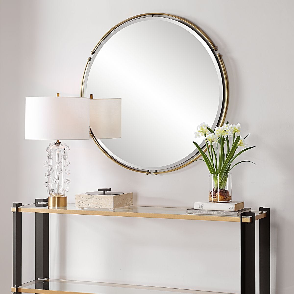 Wesley Round Mirror - perfect for enhancing light and creating a sense of space | Image 3 | InSTYLE Home & Rugs