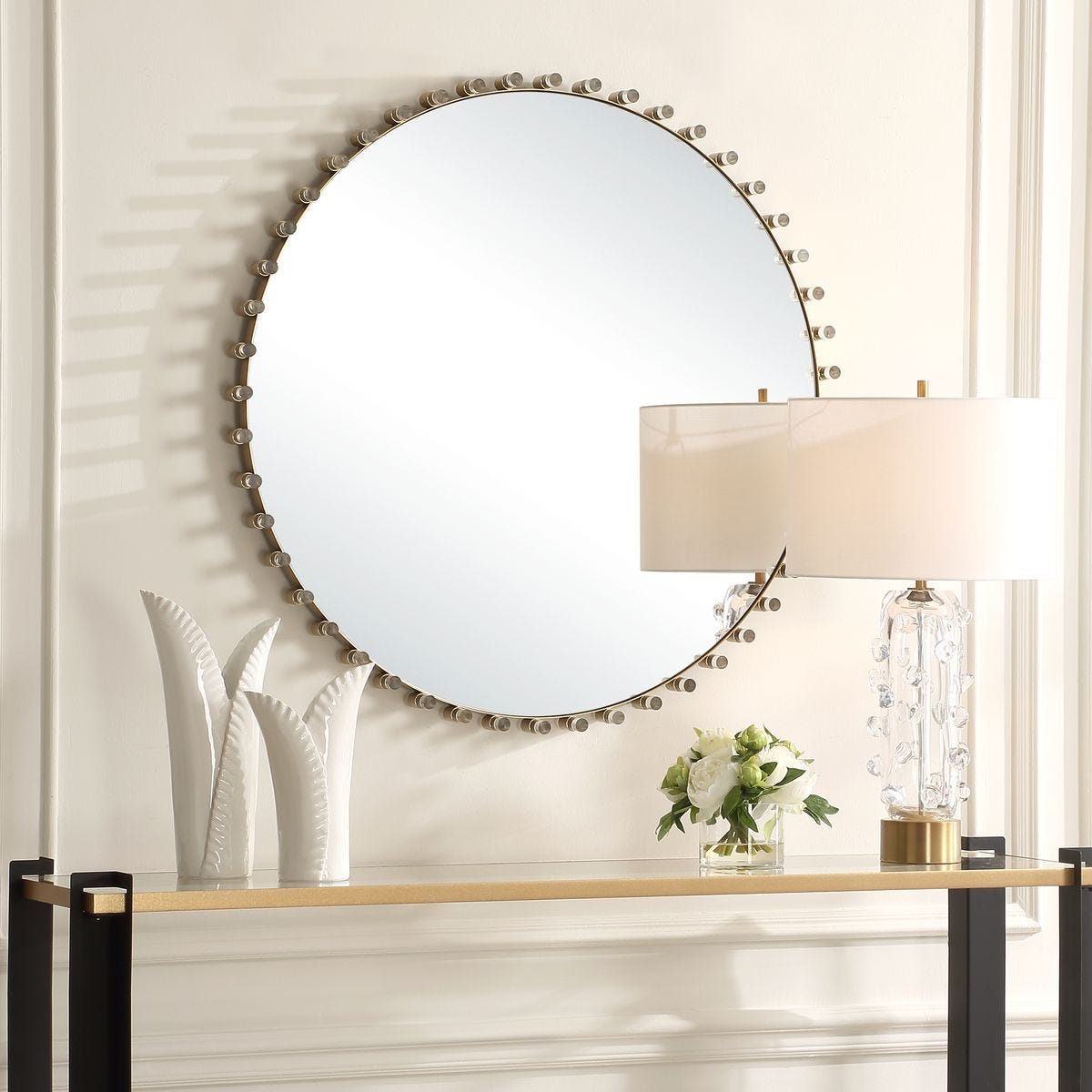 Avelyne Round Mirror - perfect for enhancing light and creating a sense of space | Image 3 | InSTYLE Home & Rugs