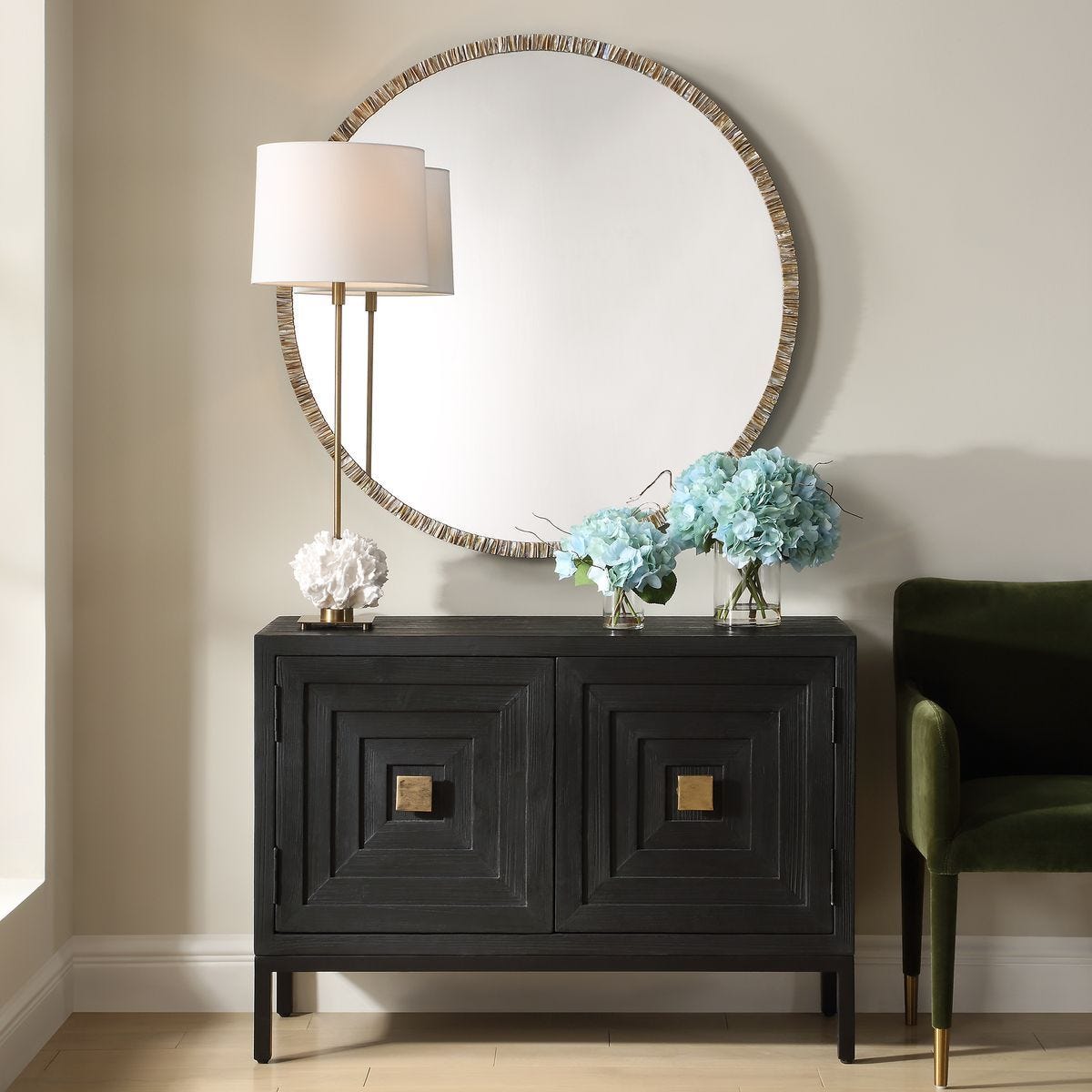 Odeon Round Mirror - perfect for enhancing light and creating a sense of space | Image 1 | InSTYLE Home & Rugs
