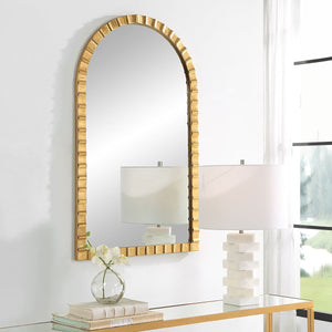 Dandridge Arch Mirror, Gold - perfect for enhancing light and creating a sense of space | Image 1 | InSTYLE Home & Rugs